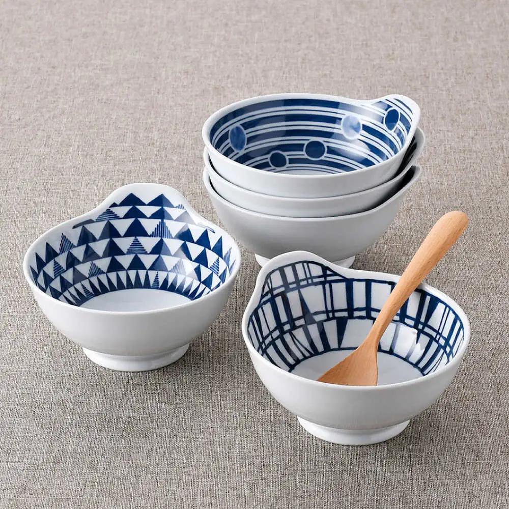 【波佐見焼】そばちょこ・ボウル ネイビー ホワイト オリジナルセット 10点【福田陶器店/西日本陶器】[NB146]