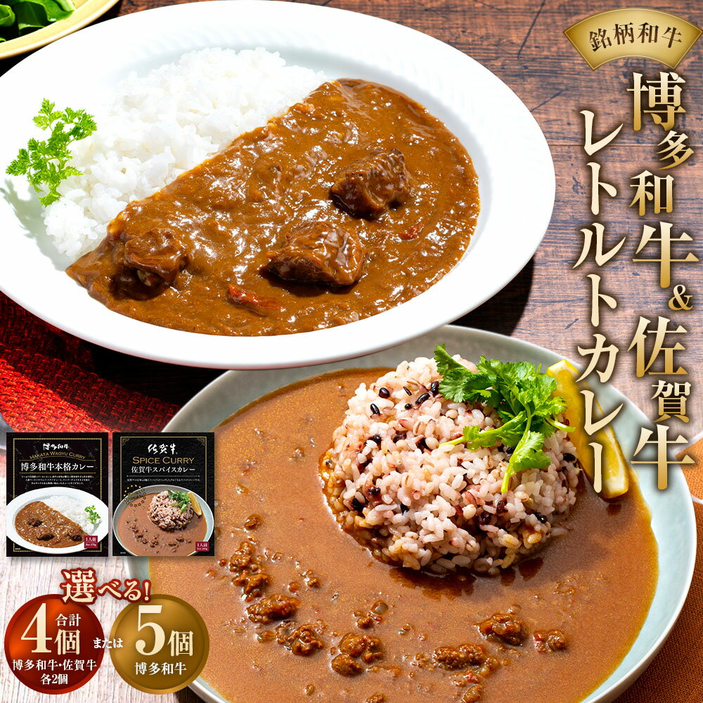 【ふるさと納税】レトルトカレーセット ＜選べるセット内容＞銘柄和牛のレトルトカレーセット 計4個（博多和牛本格カレー×2個・佐賀牛スパイスカレー×2個） / 博多和牛本格カレー 5個 カレー 和牛 牛肉 お肉 バラ肉 惣菜 ご飯のお供 ごはんのお供 詰め合わせ 送料無料
