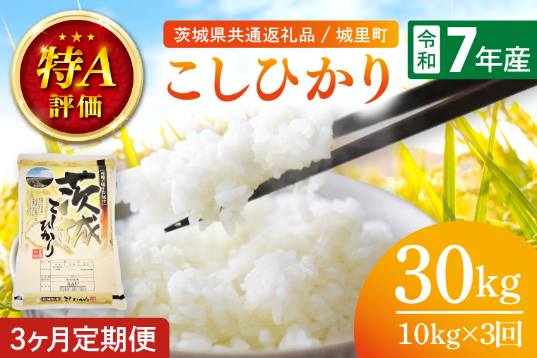 3ヶ月定期便 令和7年産 茨城県産こしひかり 計30kg（10kg×3回）（茨城県共通返礼品/城里町）特A評価 数量限定 お米 こめ ごはん 精米 コシヒカリ 単一米 安心 安全 白米 生産者直送 高