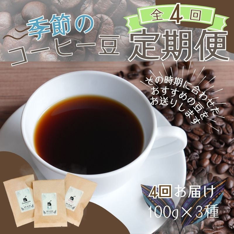 【ふるさと納税】【4ヶ月定期便】自家焙煎 季節のおすすめ コーヒー豆 3種セット 100g×3種 計4回お届け / コーヒー 珈琲 coffee ブレンド コーヒー豆 定期便 コーヒー定期便 送料無料