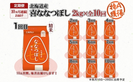 喜ななつぼし 精米 特A 北海道産 喜ななつぼし【2kg】【定期便10ヵ月】