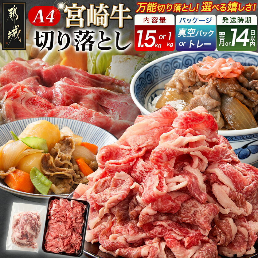 【ふるさと納税】【内容量＆パッケージ＆発送時期が選べる！】宮崎牛切り落とし - 宮崎県産宮崎牛 切り落とし 1kg/1.5kg 真空/トレー ブランド牛肉 A4ランク(A4等級) お届け時期が選べる 送料無料 SKU-8909【宮崎県都城市は2年連続ふるさと納税日本一！】