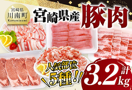 宮崎県産豚肉5種　3.2kg 【 豚肉 ぶた肉 肉 ロース バラ 切り落とし ミンチ 焼肉用 しゃぶしゃぶ 豚肉セット 】