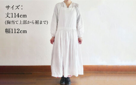 【白】ギャザーたっぷりリネンのエプロンワンピース(紐調整)[AKGD003-1]エプロン