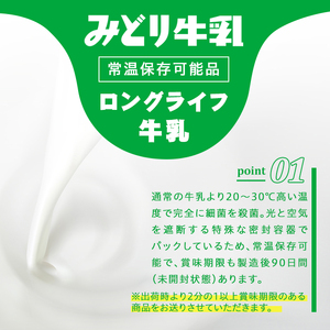 ≪定期便・全３回毎月≫みどり牛乳(計36L・1000ml×12本×3回)常温 保存 ミルク 生乳 長期保存 ロングライフ 乳製品 防災 備蓄 大分県 佐伯市【GT04】【九州乳業株式会社】