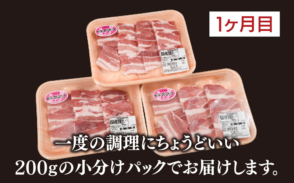 【3カ月定期便】肥前さくらポーク 焼肉・しゃぶしゃぶ・ブロック 計1.95kg【豚肉 やわらかい 甘み 小分け スライス ブロック ブランド肉 佐賀県 美味しい キメ細かい】(H123116)
