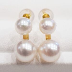 S085-495_あこや真珠 天草 ピアス 2連 5.5mm - 6mm 7.5mm - 8mm ホワイトピンク 真珠