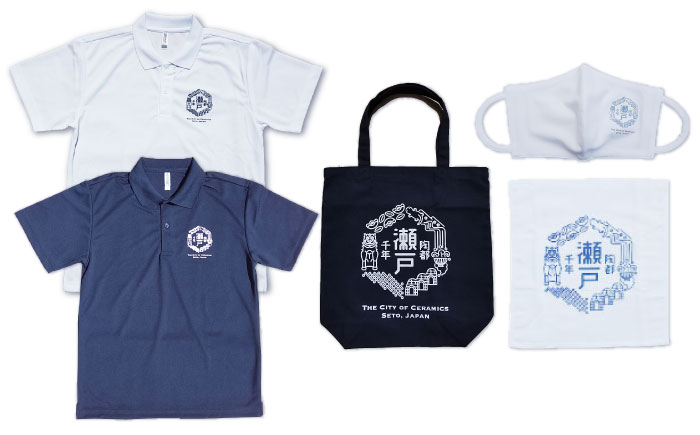 いいもんせともんグッズ4点(ポロシャツL 2枚・トートバッグ・ハンドタオル・マスク) / ご当地 ポロシャツ トートバッグ ハンドタオル マスク 服 Tシャツ 地元 ロゴ グッズ トート バッグ /瀬