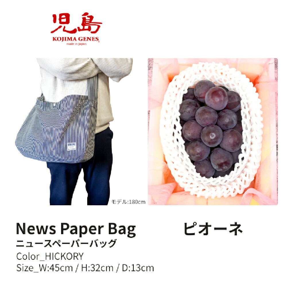 【ふるさと納税】【年2回定期便】NEWS PAPER BAG（Hickory）＋家庭ピオーネ 2房（1房約530g以上） セット ニュースペーパーバッグ 大型ショルダーバッグ 鞄 カバン かばん ぶどう 葡萄 フルーツ くだもの 岡山県 倉敷市 送料無料 【2026年6月上旬～9月下旬まで発送予定】