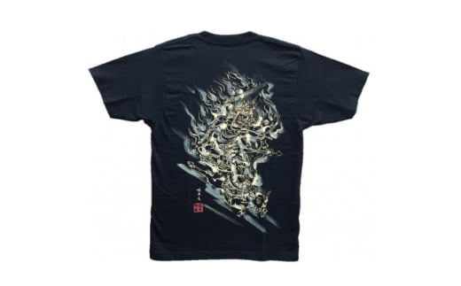 手描きTシャツ 仏画 大威徳明王 黒 (半袖 Mサイズ)【1615029】