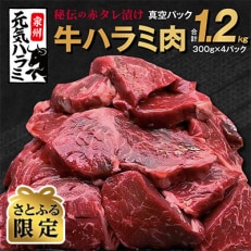 【さとふる限定】秘伝の赤タレ漬け 牛ハラミ肉 1.2kg 小分け 400g×3 牛肉