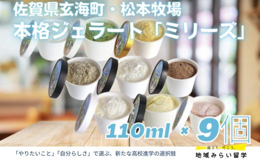 
            【セット】本格ジェラート「ミリーズ」110ml×9(ミルク・バニラ・チョコ・いちごミルク・抹茶・黒ごまきなこ・ヨーグルト・焼いも・みかん)
          