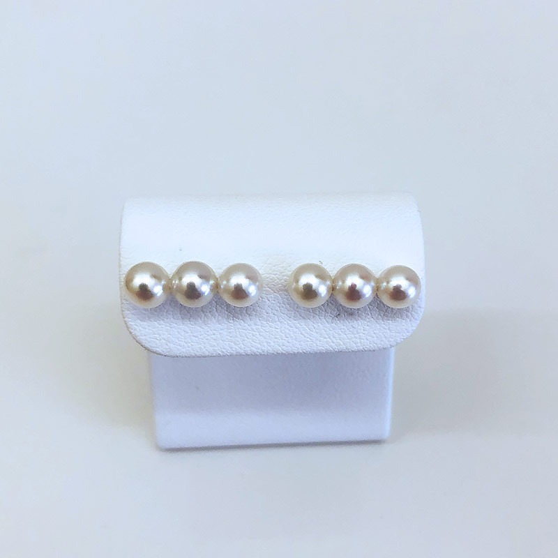 志摩産アコヤ真珠 5-6ミリ 3粒ラインピアス （K18YG） / あこや真珠 ピアス 真珠 パールピアス 伊勢志摩 アクセサリー プレゼント パール ホワイトデー 母の日 人気