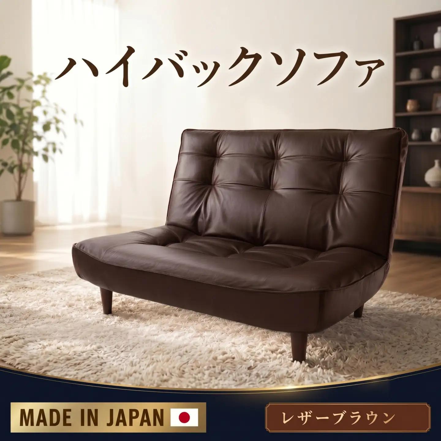 和楽ハイバックソファ2P　A40PVCレザーブラウン ／ 家具 インテリア おしゃれ 椅子 神奈川県 No.549