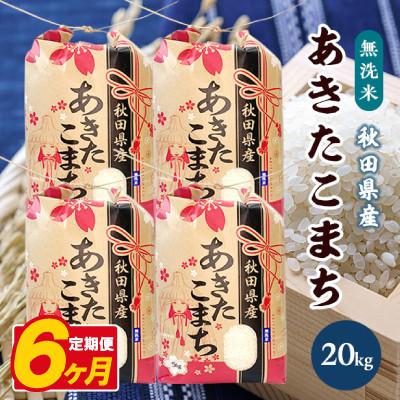ふるさと納税 八郎潟町 【毎月定期便】あきたこまち 20kg(5kg×4袋)【精米・無洗米】 秋田県産全6回