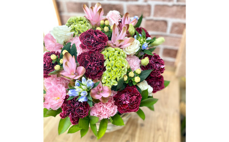 No.489 （ピンク系）Lサイズ 癒し生活！季節のおまかせフラワーアレンジメント