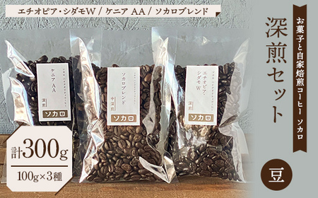 【深煎セット】 コーヒー豆 100g×3種セット 【お菓子と自家焙煎コーヒー ソカロ】 F21U-637