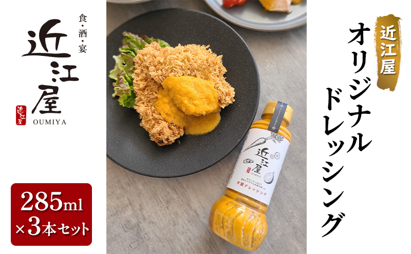 
            近江屋 オリジナルドレッシング 285ml×3本セット 酸味がない 油少なめ 人参 たまねぎ 旨味 たっぷり 鹿沼市 かぬま [№5840-2749]
          