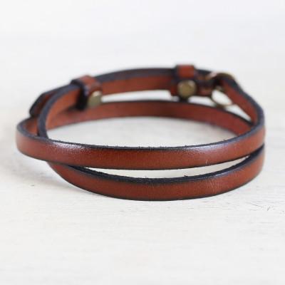 ふるさと納税 大津市 【イタリアンレース 2重巻きブレスレット】スリムでクールなレザーアクセサリー　ベルトカラー:茶 |  | 01