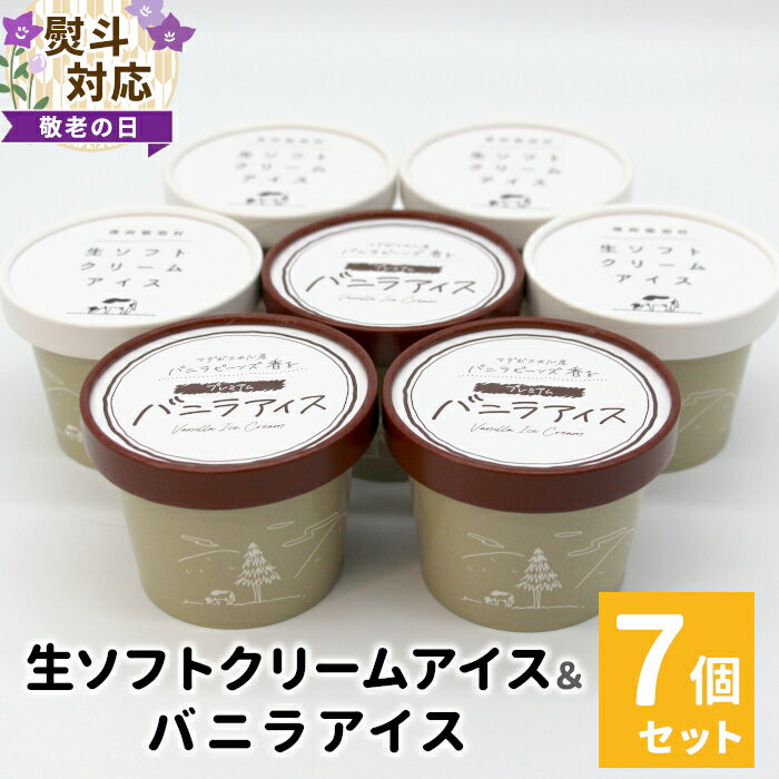 【ふるさと納税】【敬老の日 贈り物 熨斗対応】安心な着色料不使用！生ソフトクリーム＆バニラアイス 7個入り80ml マダガスカル産 バニラビーンズ 生乳 敬老の日 ミルク スイーツ アイス ギフト 贈り物 お祝い バニラアイス ミルクアイス 高級 ギフト ソフトクリーム 5000円