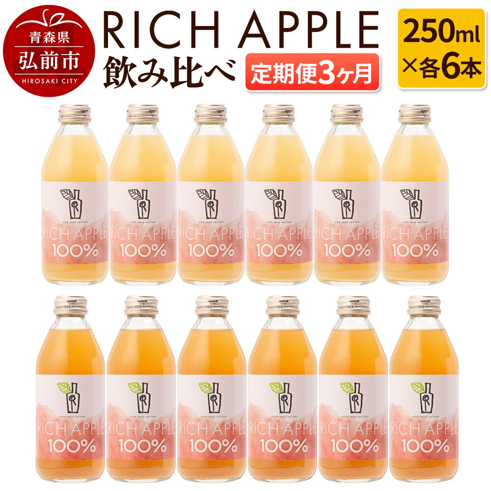 【ふるさと納税】【寄附金額見直しました】【定期便3ヶ月】RICH APPLE 飲み比べ りんごジュース12本セット（250ml×12本×3回）【飲料類 果汁飲料】