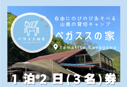 貸切キャンプ！八丁やまめつかみ取り・ペガススの家【１泊２日・３名】宿泊券【 宿泊 宿泊券 体験 チケット 旅行 キャンプ アウトドア 神奈川県 山北町 】