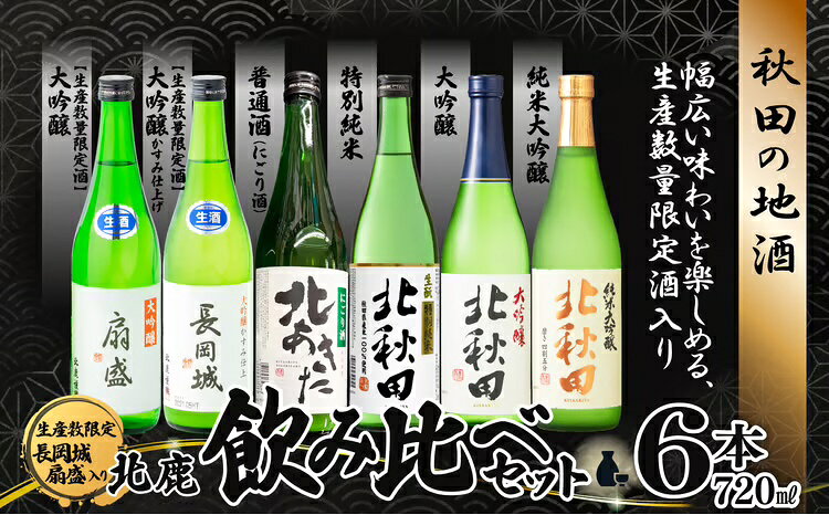 【ふるさと納税】生産本数限定酒入り北鹿飲み比べ6本セット （長岡城、扇盛入り） 日本酒 さけ 酒 サケ アルコール 純米大吟醸 大吟醸酒 特別純米 普通酒 ギフト お歳暮 父の日 母の日 秋田県 大館市 【200P4002】【(株)筒井商店】
