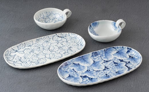 〈玉峰窯〉葡萄絵･木の葉絵モーニングセット