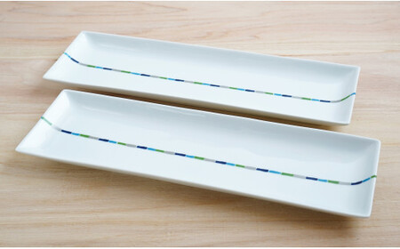 A30-249 有田焼 irodori ライン パーティー長皿2枚セット よう楽庵・たかすオリジナル