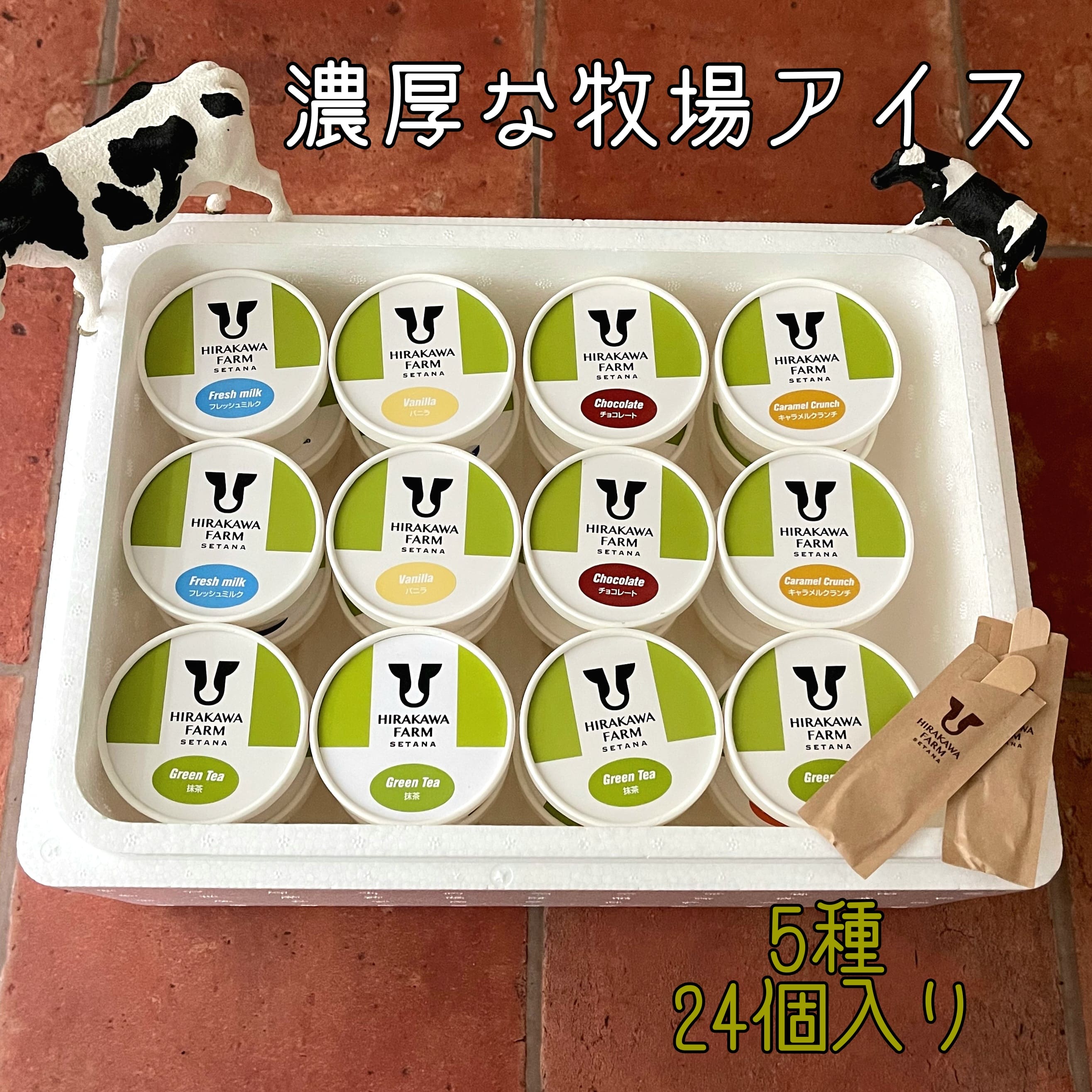 【ふるさと納税】【北海道産 搾りたて生乳使用】ひらかわ牧場 アイスクリーム 定番の5種24個セット フレッシュミルク バニラ チョコ キャラメルクランチ 抹茶 デザート スイーツ お取り寄せ ギフト せたな町