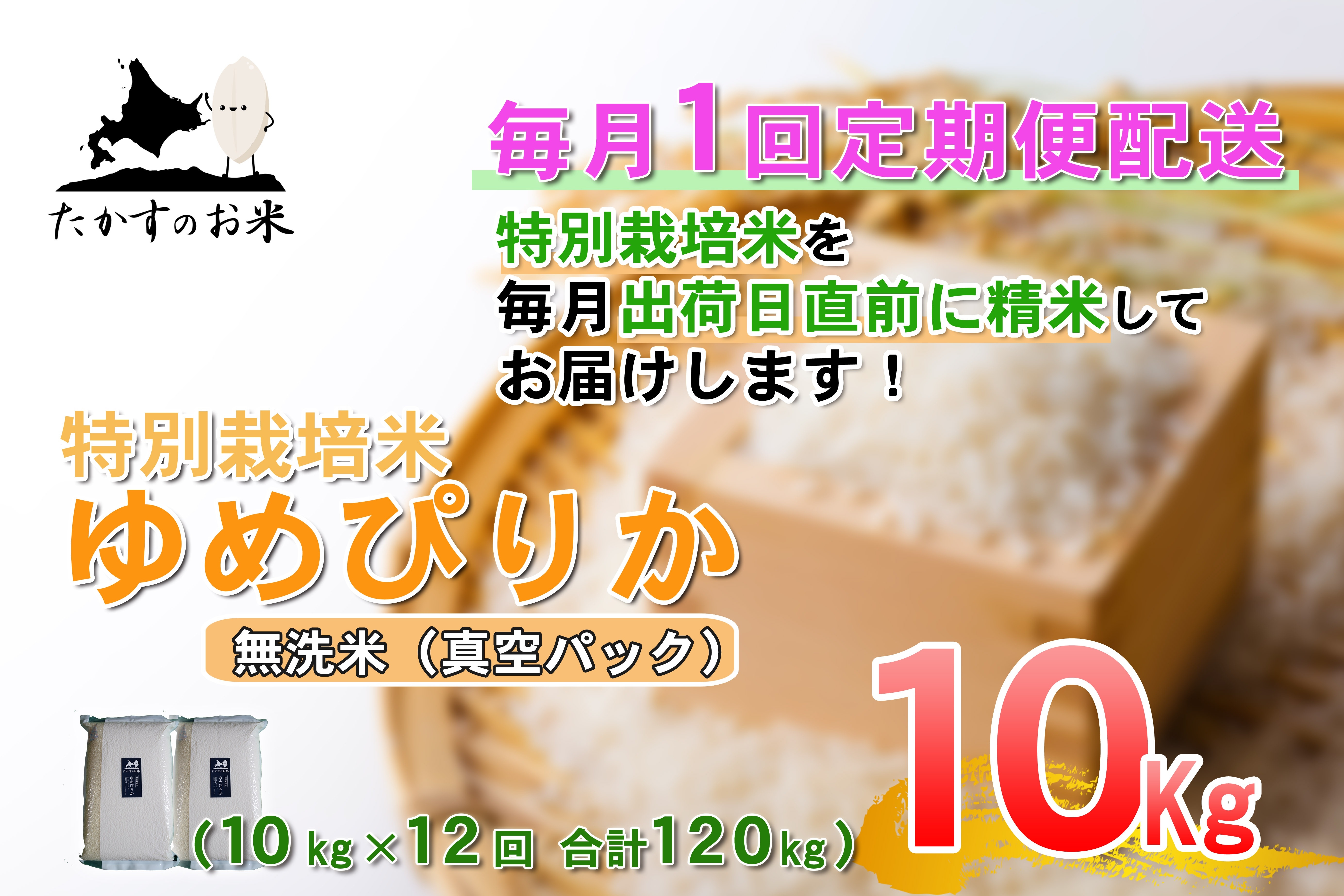 
                  【 12回定期便 】 ゆめぴりか （ 無洗米 ） 真空パック 約10kg （ 約5kg × 2袋 ） 米 ブランド米 ごはん 鷹栖町産 国産 定期便 定期配送 【 2026年10月上旬発送開始予定 】
                