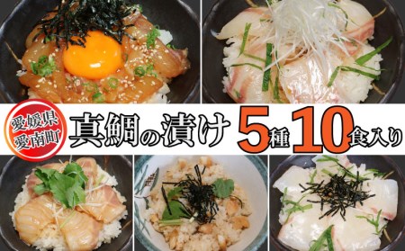 愛南 真鯛の漬けセット 5種 各2パック 合計 10パック 鯛 タイ 漬け丼 鯛めし 海鮮 刺身 さしみ 漬け丼 調理不要 丼 どんぶり 冷凍 漬け丼 小分け パック ギフト プレゼント 贈り物 贈答 愛南サン・フィッシュ