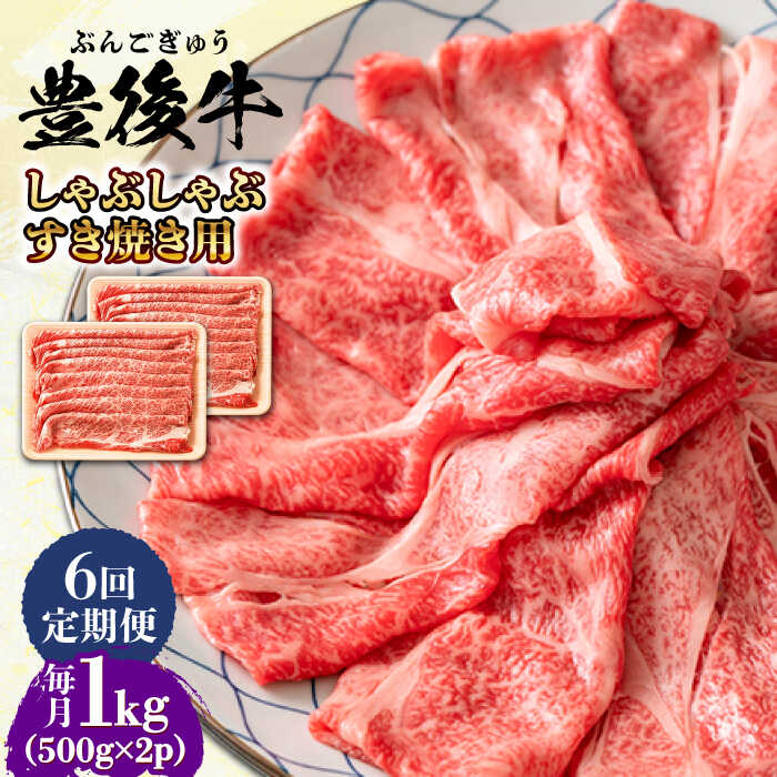 【ふるさと納税】【全6回定期便】おおいた豊後牛 しゃぶしゃぶすき焼き用（肩ロース・肩バラ・モモ）1kg(500g×2) 日田市 / 株式会社MEAT PLUS　 牛 和牛[AREI075]