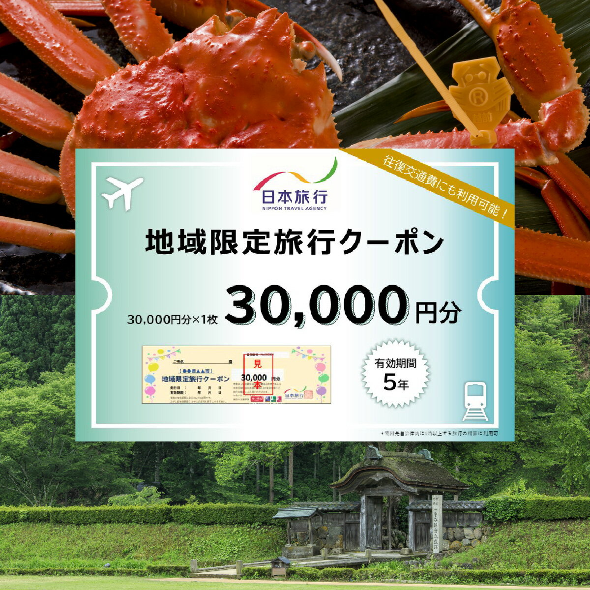 【ふるさと納税】 旅行 宿泊 旅館 ホテル 宿泊券 チケット 北陸新幹線 観光 北陸 福井県 福井市/【福井県福井市】日本旅行　地域限定旅行クーポン【30,000円分】 [J-158002]