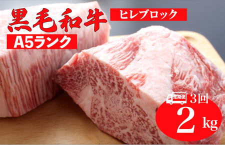 【全3回定期便】黒毛和牛 A5ランク ヒレ ブロック 2kg ステーキ用ソース付 和牛 冷蔵 冷蔵便 ブロック肉 牛肉 ヒレブロック ヒレステーキ ヒレブロック ヒレステーキ ヒレブロック ヒレステーキ