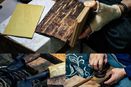 角館樺細工《藤木伝四郎商店》帯筒 茶筒（平）しだれ 角館工芸協同組合