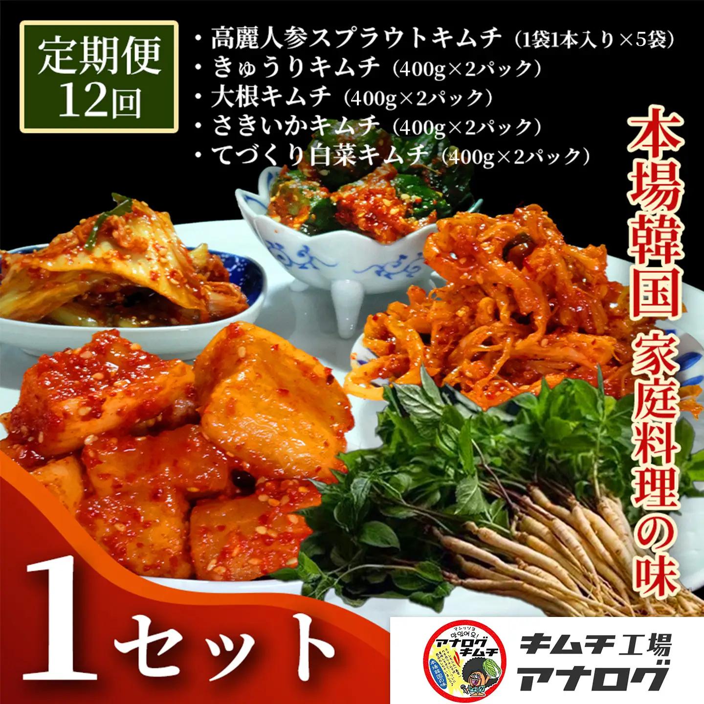 【12カ月定期便】5種の本格キムチ食べ比べ 4種のキムチ(各400g×2パック)＋スプラウトキムチ(1本入り×5袋)(H104279)