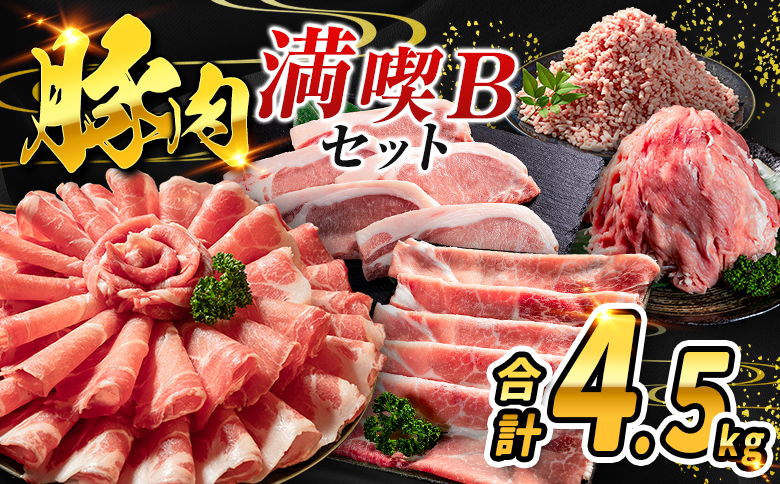 数量限定 ＜満喫Bセット＞ 豚肉 合計4.5kg 国産 ロース 肩ロース スライス モモ ウデ ミンチ ハンバーグ しゃぶしゃぶ 詰め合わせ 大容量 冷凍 小分け 便利 おすすめ 送料無料
