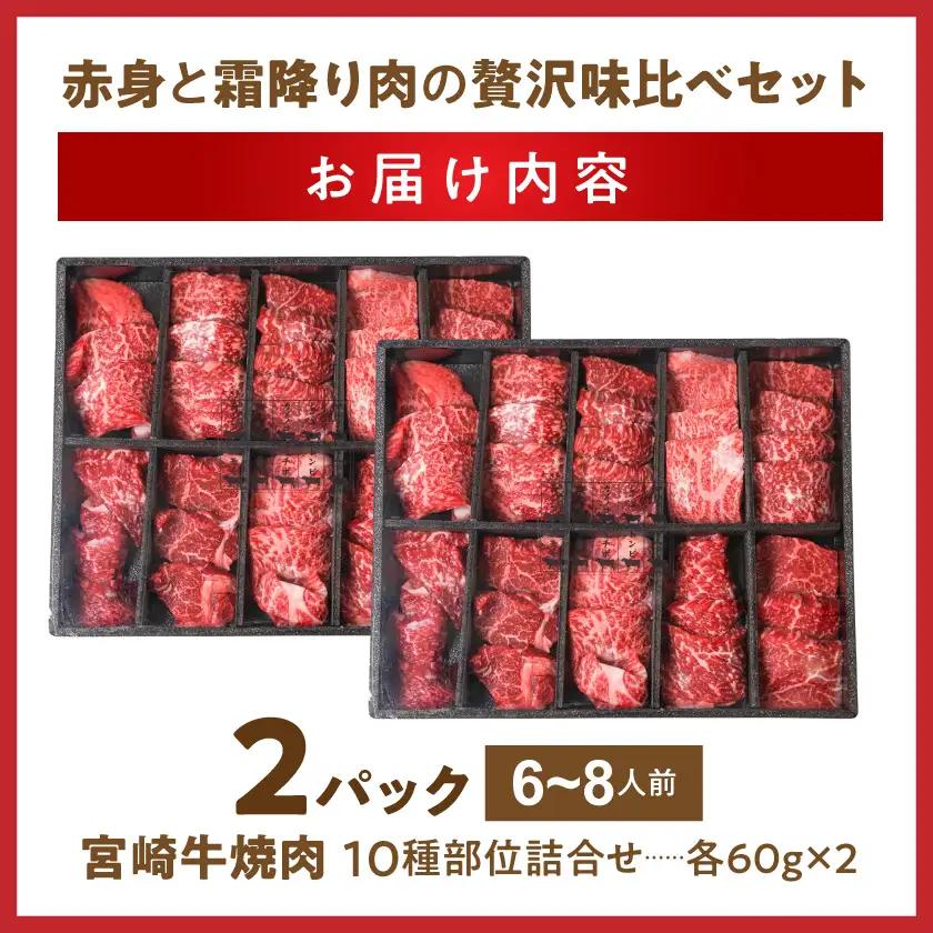 宮崎牛食べ比べ10種盛り焼肉セット(各600g×2P)≪みやこんじょ快速便≫〔34-31-003-1200g-R〕_(都城市) 宮崎県産 宮崎牛 A4ランク 焼肉 セット 内モモ カタ トンビ ランプ