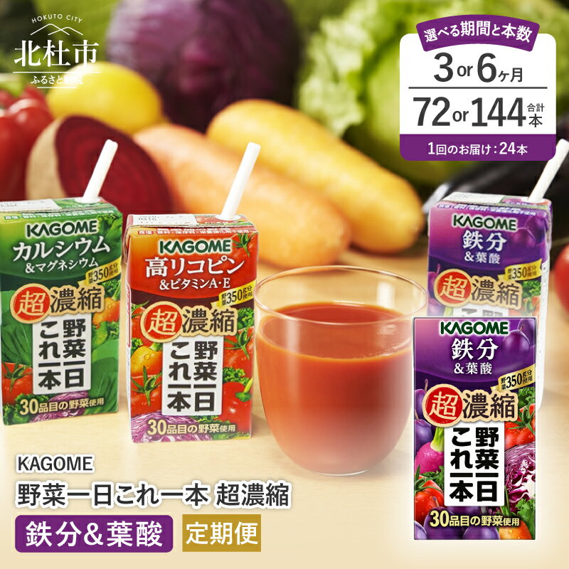 【ふるさと納税】 【 定期便 】 カゴメ 野菜一日これ一本 超濃縮 鉄分&葉酸 125ml 紙パック 24本入 選べる 3か月 6か月 野菜ジュース 濃縮ジュース 名水仕込 無添加 KAGOME 野菜 350g これ1本 30品目 健康志向 健康食品 飲料 野菜不足 仕送り ギフト 防災 送料無料