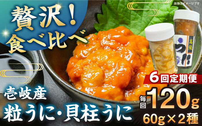 【全6回定期便】【冷凍】壱岐産粒うに瓶＆貝柱うに瓶セット　各60g　《壱岐市》　【一支國屋】 [JCC016]