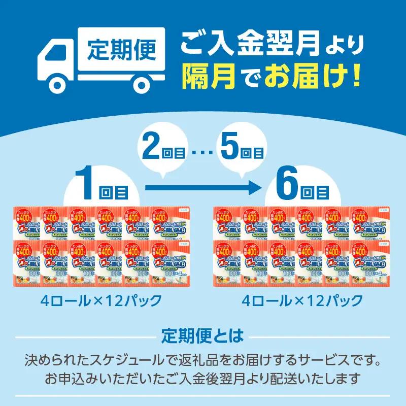 【隔月配送】キッチンタオル100カット（4ロール×12パック）6回お届け定期便 T10044