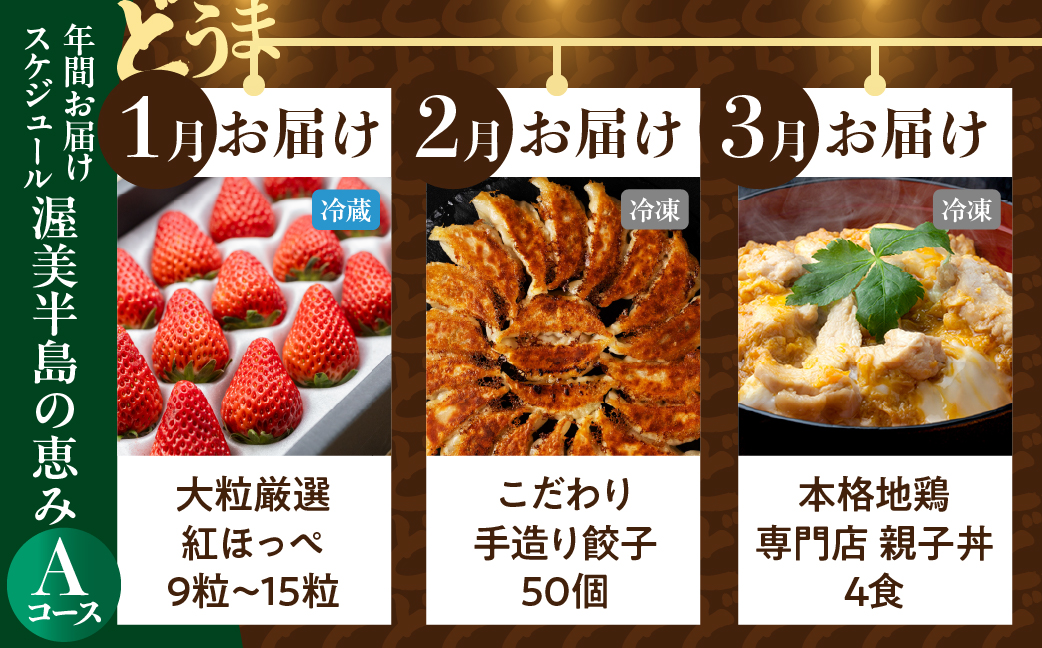 渥美半島の恵み  定期便 12回 農産物コース　 肉 海鮮 農産物 ( いちご / 餃子/ 親子丼 /ブルーベリー/ブランド豚 /とうもろこし / マスクメロン/みかんジュース /ジェラート /焼き鳥
