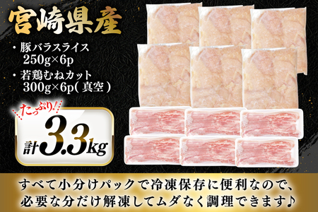 豚肉 鶏肉 詰め合わせ 宮崎県産 豚バラ スライス ＆ 若鶏むね 切り身 計3.3kg
