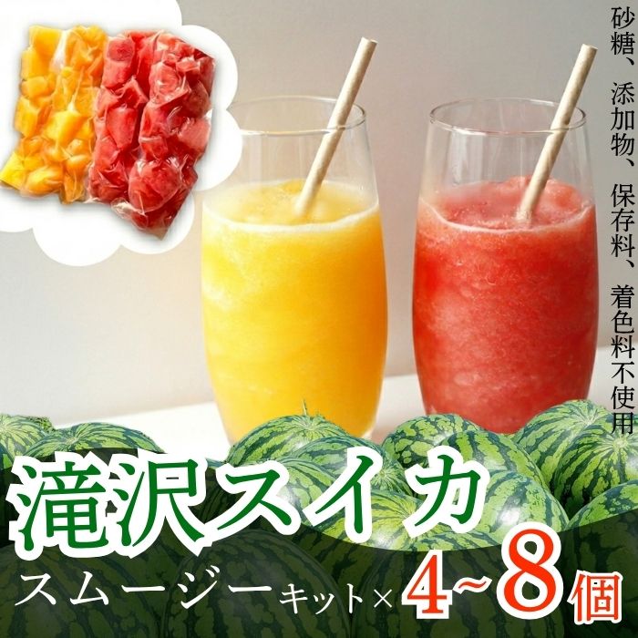 【ふるさと納税】 滝沢スイカ スムージーキット おすすめ スイカ スムージー セット 4本 8本 ／ キット 西瓜 果物 くだもの ジュース ソフトドリンク ドリンク 真空パック 冷凍パック 手軽 お手軽 時短 時短調理 楽チン 送料無料 岩手県 滝沢市 BON JEWEL ボン ジュエル