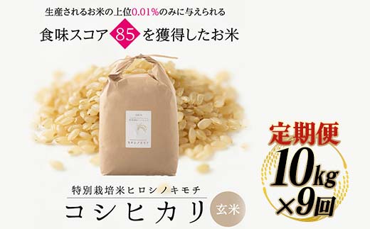 【9回定期】特別栽培米 コシヒカリ ヒロシノキモチ 玄米 10kg 総計90kg 陽咲玲 米 お米 コメ ご飯 ごはん 富山県産 富山県 立山町 F6T-639
