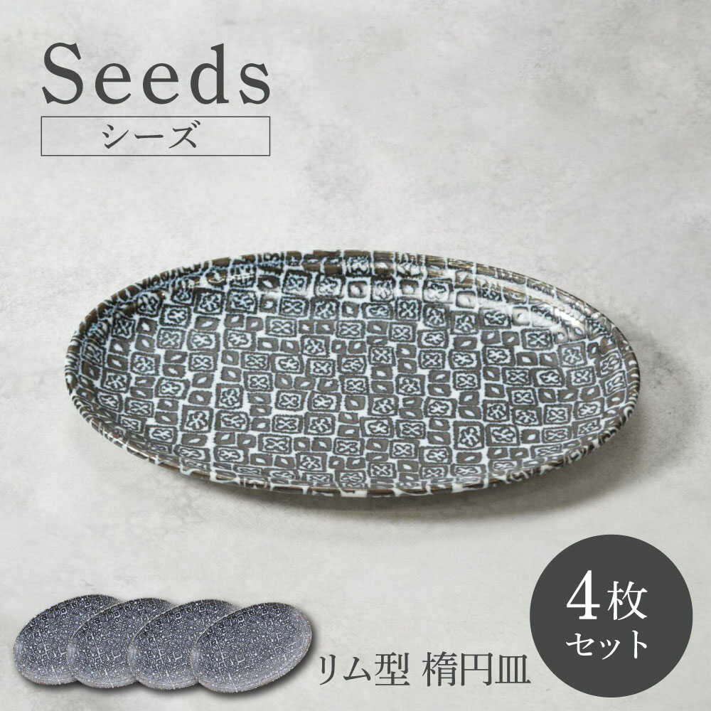 【ふるさと納税】【美濃焼】シーズ seeds リム型 楕円皿 4枚セット【カネ定製陶】 うつわ プレート 大皿[MEI110]