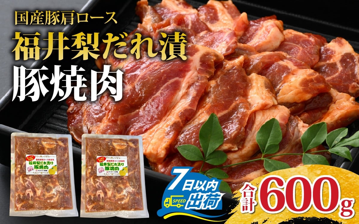 
            福井梨だれ漬豚焼肉  計600g  [A-108003] / 肉 豚肉 肩ロース 冷凍 国産 ホクチク 真空パック キャンプ アウトドア バーベキュー フェス BBQ ブランド肉 福井梨 のし送料無料
          