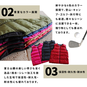 高品質 ダウンベスト（薄手）880フィルパワー レディース 日本製 Mind 羽毛 Sサイズ ネイビー 