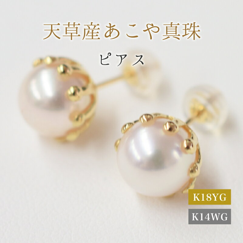 【ふるさと納税】ピアス スタッドピアス あこや真珠 8mm - 8.5mm ミルククラウン 皿 花型 花びら 真珠 本真珠 パール ホワイトピンク 選べる 金具 K18YG K14WG アクセサリー ジュエリー 品質保証書 ジュエリーケース 真珠てりクロス お取り寄せ 熊本県 天草市 送料無料